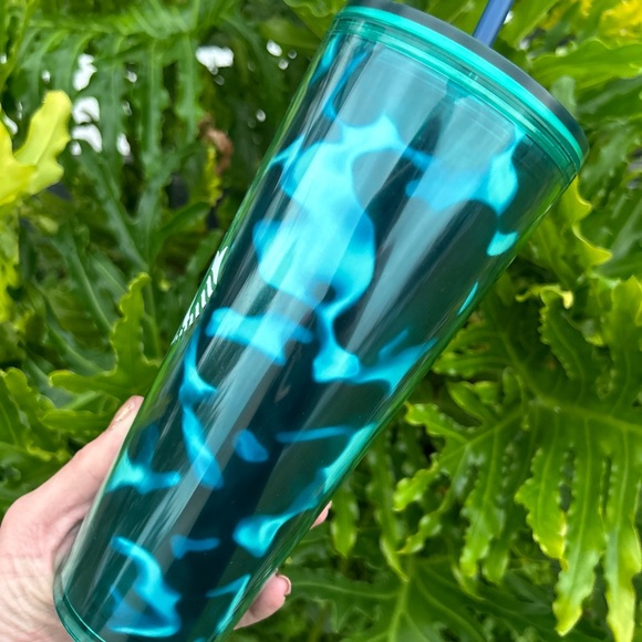 Starbucks Turquoise Green Wave Cold Cup Tumbler 24oz New 2020 Animal Print HTF - Picture 6 of 15